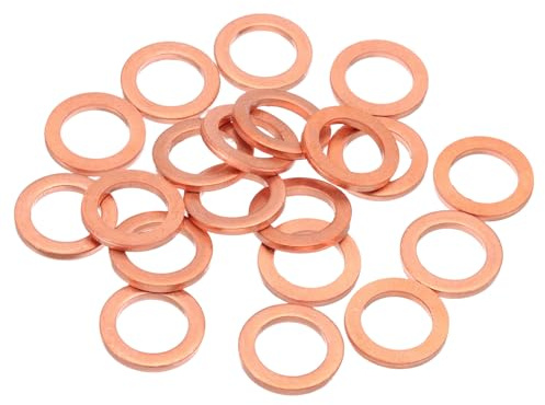 sourcing map 20 arandelas de cobre planas M12, juntas planas mejoradas de cobre de 12 x 18 x 2 mm, arandelas de anillo de aplastamiento métricas para accesorios hidráulicos, tornillos y tuercas