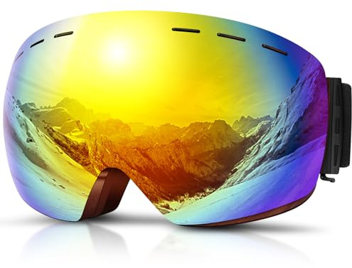 DADA-PRO Gafas de Esquí Para Hombres y Mujeres, Gafas de Snowboard Sobre Gafas OTG, Anti-Bruma, Sin Marco, Con Protección UV 100% (Naranja)