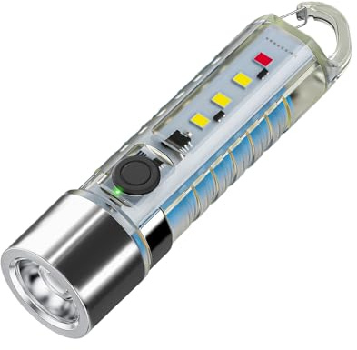 Portachiavi con luce LED, torcia tascabile multifunzione, ricaricabile tramite USB, mini torcia portatile per campeggio, escursionismo, arrampicata e passeggiate