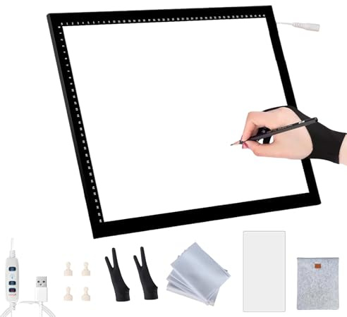 LED Leuchttisch A0 A1 A2 A3 A4, Ultra-dünnes LED Licht Pad mit stufenloser Helligkeit, Magnetische Zeichenplatte, Leuchtbox für Zeichnen, Diamond Painting, Skizzen, Animation, Tattoo, Plotterfolie
