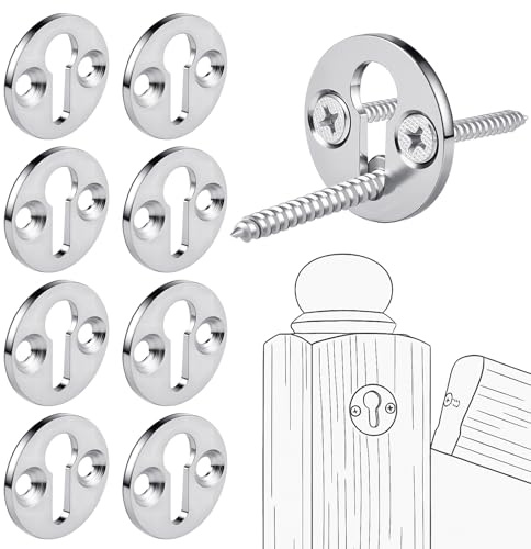 Shimeyao Newel Post Fastener, Newel Post Mounting Kit, 8 Sets | For Staircase Handrail Posts, 1.25 Inch Diameter Plates, 3 Long Screws per Set, Heavy Duty Construction, Pole Fastener