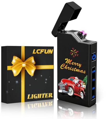 LcFun Regali di Natale per uomini e donne, 2025 Calendario dell'Avvento Riempimento Accendino Elettrico, Accendino con Indicatore della batteria, Accendini al Plasma Antivento