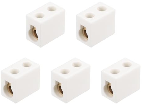 sourcing map 5 bloques de terminales de cerámica de 1 vía, 60 A, 110 V-600 V, conectores eléctricos de cerámica de porcelana de alta temperatura con conductores de latón de 32 x 20 x 28 mm para cable
