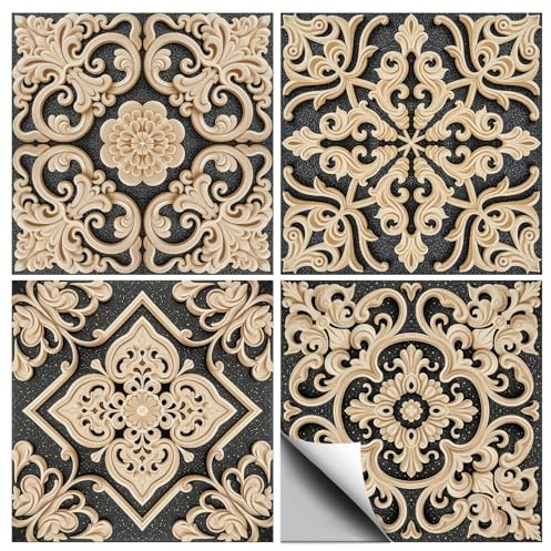 CHGCRAFT 36 autocollant pour Carrelage Mural Style Baroque 4D 3 styles à Décoller et Coller Motif Rétro Imperméable Auto Adhésif pour Cuisine Salle de Bain Décoration Murale 4 × 4 pouces