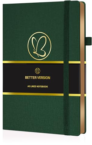 Bättre version fodrad anteckningsboksjournal – A5 linne inbunden, 120 gsm tjockt papper, guldkantade sidor, dubbla bokmärken för män och kvinnor – skrivanteckningsbok för arbete, skola och gåva
