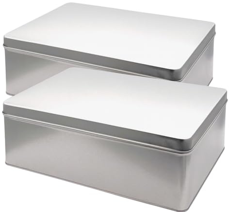 Aucomptoirdesboites Lot 2 × Boîte rectangulaire en fer‑blanc vernis alimentaire XL 27 × 20 cm | boîte métal cuisine & rangement alimentaire | stockage sec ou alimentaire