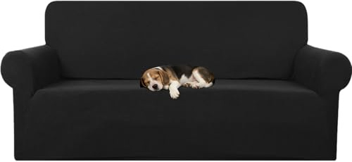 NAKIHOUSE Sofabezug 3 Sitzer, Elastische Couchbezug mit 1 Kissenbezug | Stretch Spandex Jacquard Rutschfester Sofa Überzug für Wohnzimmer, Haustierschutz gegen Kratzer, Schwarz