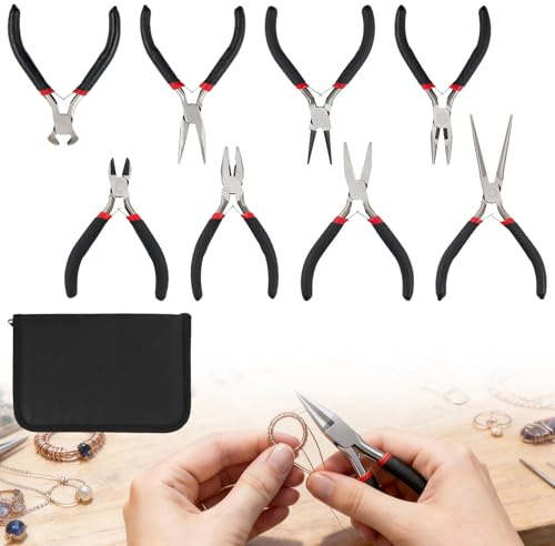 MISIQIMA Set di 8 pinze per gioielli, mini pinze con custodia, impugnatura antiscivolo, strumento per gioielli fai da te e riparazioni