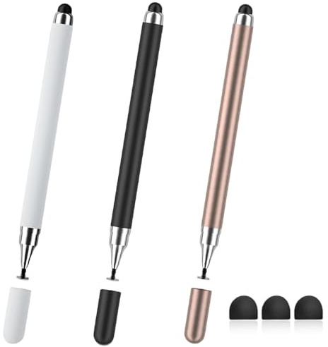 YIPFEN Penna per Tablet 2 in 1 Set 3+3, Pennino Touch Universale di Alta Precisione senza Ricarica, Compatibile con iPad/iPhone/Samsung/Android, 3 Colori