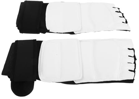 WRITWAA Protector de Pies para Taekwondo y Kickboxing, Diseño Ventilado y Doble Refuerzo, Resistente Abrasión, Adecuado para Entrenamiento de Artes Marciales, 1 Par de PU Blanco