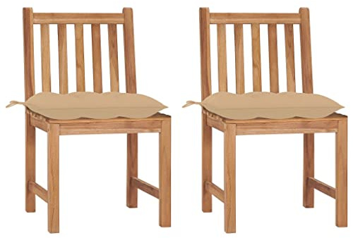 YuuSsea Trädgårdsstolar 2 st. med kudde av massivt teak, väderbeständig, 50 x 53 x 90 cm, bekväm stoppning, perfekt för balkong, terrass och utomhusanvändning