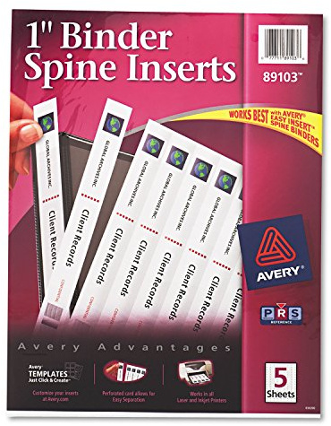Avery 89103 Binder Spine Inserts,1-Inch Capacity, 40/PK, White