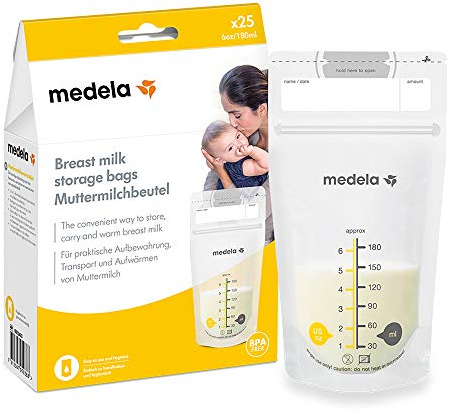 Medela Set mit 180 ml Muttermilchbeuteln – Packung mit 25 Stück BPA-freien Muttermilch-Auffangbeuteln mit doppelreihigem Verschluss – Schnelles Einfrieren und Auftauen
