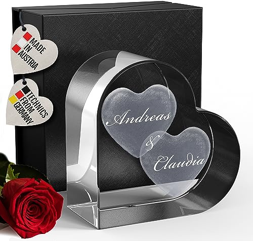 3DGLAS personalisiertes Glasherz Geschenke für Frauen Hochzeit Geburtstagsgeschenk für Frauen [HD Laser Gravur] Geschenk Hochzeitsgeschenke für Brautpaar Geburtstag Jahrestag Geschenke für Freundin
