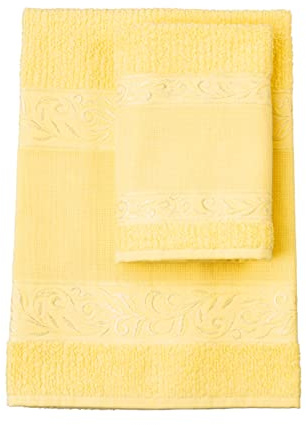 Filet - Set Toallas con Invitado con Inserto en Tela Aida para Bordar, Realizado en Esponja de 100% Algodón, Suave y Absorbente, Delicado sobre la Piel, 100% Made in Italy, Tinta Unita Color Amarillo