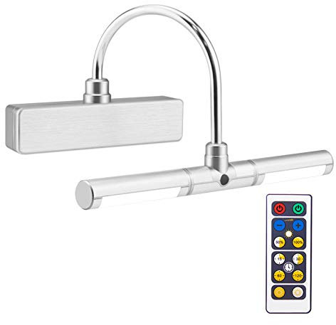 HONWELL Wireless Battery Operated LED Picture Light with Remote, 8.8 Inch Rotatable Light Heads of 3 Lighting Modes, Dimmable Display Lamp with Timer for Painting Dartboard Photo Portrait Art, Sliver