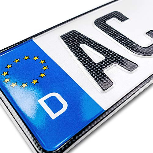1 Carbon Kfz Kennzeichen | 340 x 110 mm | Kurzes Nummernschild | PKW | DIN-zertifiziertes Wunschkennzeichen | Sportliches Autokennzeichen | Auto-Schild | Kurze Länge – 34 cm