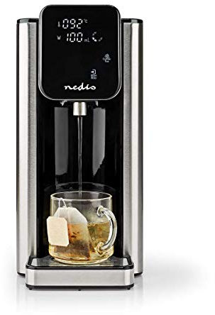 Nedis - Distributore di acqua calda - Vassoio antigoccia rimovibile - Sicurezza bambini - Protezione contro l'essiccazione e il surriscaldamento - Filtro dell'acqua - 2.7 L - Alluminio/nero