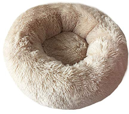 BODISEINT Modern Soft Plush Round Pet Bed for Cats or Small Dogs, Mini Medium Sized Dog Cat Bed Self Warming Autumn Winter Indoor Snooze Sleeping Cozy Kitty Teddy Kennel (20'' D x 8'' H, Champagne)