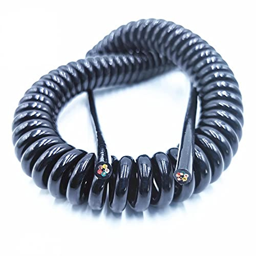KEPOHK 4-adriges Spiralkabel, 20AWG 24AWG 17AWG 14AWG 2,5 m 5 m 7,5 m schwarzes Federnetzkabel für Verlängerungskabel Linelength5m 4-adriges 17AWG