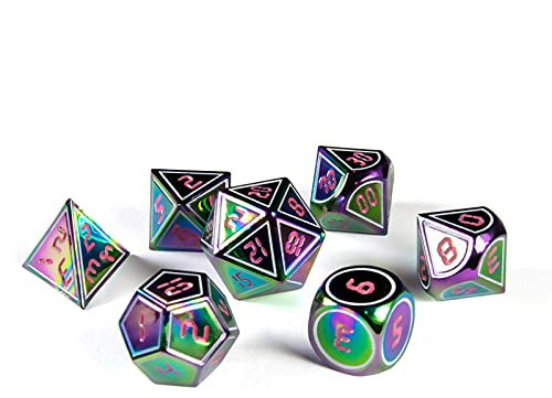 shibby 7 polyedrische Metall-Würfel mit digitalen Zahlen für Tabletop und Rollenspiele inkl. Aufbewahrungsbox (Design 5)