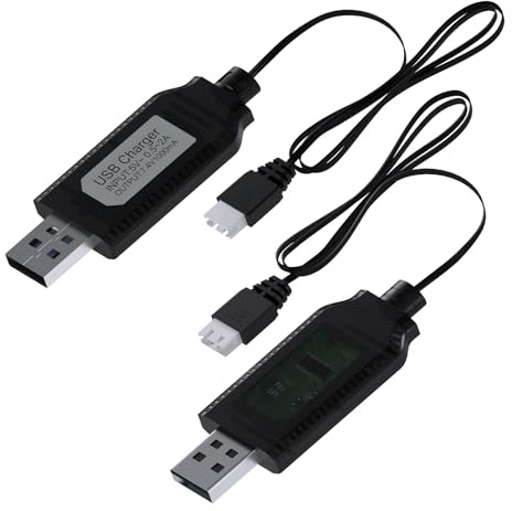 MMOBIEL USB-Ladekabel mit LED-Anzeige, 2 Stück, kompatibel mit 1 A 2S 7,4 V LiPo-Akkus für RC-Drohnen/Quadcopter/Fahrzeuge mit XH-3P-Anschluss