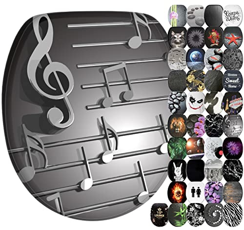 Sanilo Soft Close Toilet Seat, Wide Choice of Black Toilet Seats, Stable Hinges, Easy to Mount (Musical Notes)