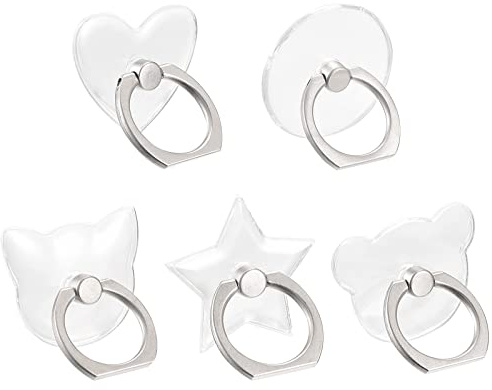 sourcing map Transparent Phone Ring Holders, Clear Finger Grip Stand for Phone, Case, Tablet, Set of 5 Shapes(Heart, Cat, Bear, Round, Star)