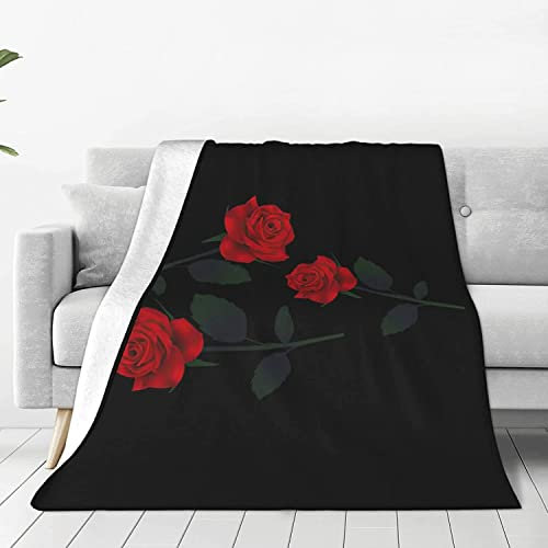 3D Kuscheldecke 220x240 Flanell Fleecedecke Rose Decke Rote Blüten, Flauschig Mikrofaser Wohndecke Pflanze Schwarz, für Sofadecke Couchdecke Sofaüberwurf Bettüberwurf