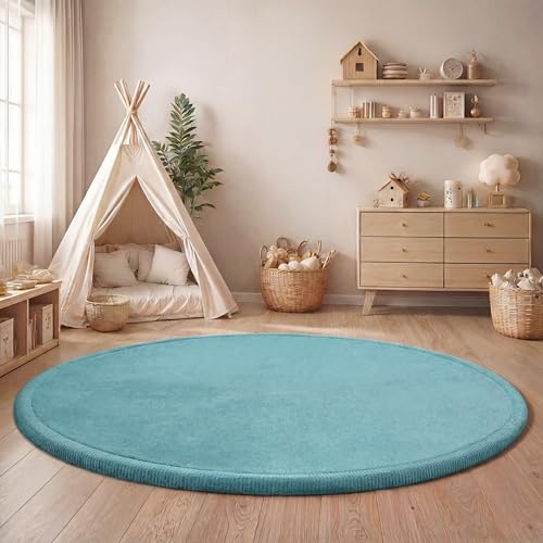 Paco Home Teppich Kinderzimmer Kinderteppich Baby Spielteppich Krabbeldecke Krabbelmatte Weich rutschfest Jungen Mädchen Deko, Grösse:120 cm Rund, Farbe:Blau
