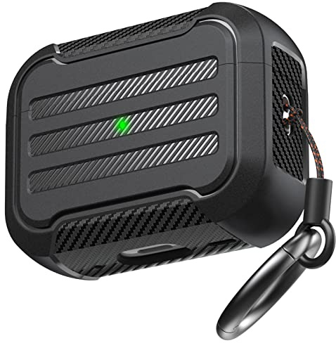AhaStyle Rugged AirPods Pro 2 Case Cover (USB-C/Lightning Kabel) Stoßfeste Hartschale Schutzhülle Cover Kompatibel mit AirPods Pro 2nd Gen 2023/2022 Ladehülle (Schwarz)