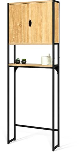 FACILITYS - Meuble WC, 64,5 x 19,5 x 178,5 cm - Meuble Rangement WC, en Bois - Étagère Rangement Toilette, Salle de Bain, Effet Bois et Métal, Industriel