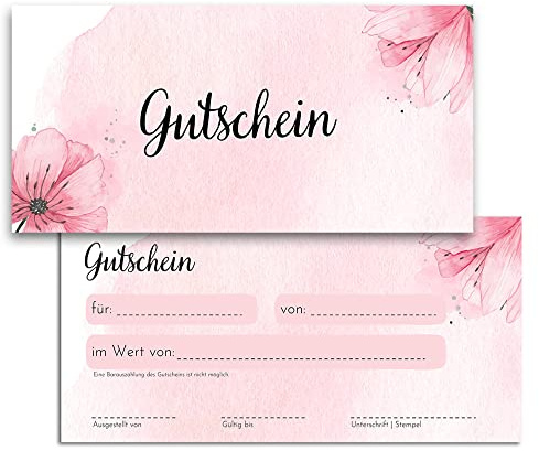 Blanko Gutscheine zum selber Ausfüllen - Hochwertige Gutscheinkarten für Unternehmen, Firmen & Gastronomie (50x Stück, Blumen)