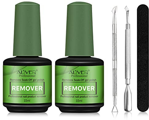 Remover Solvente Per Smalto Semipermanente 2 Pezzi,Levasmalto per Unghie,Togli in 5 Minuti,Non Irritante,Rimozione Per Shellac Gel Polish,con Lime per Unghie e Raschietti per Smalto