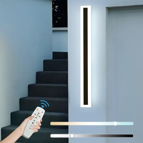 ZTWLEED LED Wandleuchte Aussen 100CM Lange Wandlampe mit Fernbedienung | Dimmbar 3000K-4000K,10%-100%,IP65 Wasserdicht,Außenwandleuchten für Villa Garten Korridor Außenbalkon,21W,110-240V,Schwarz
