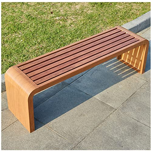 REOTEL Gartenbank Metall, Parkbank, Gartenbank Wetterfest Parkbank, Gartenbank Ohne Lehne, Eisenbank Ruhebank, Laubenbank für Garten, Balkon und Terrasse,Dark Wood,100x40x45cm