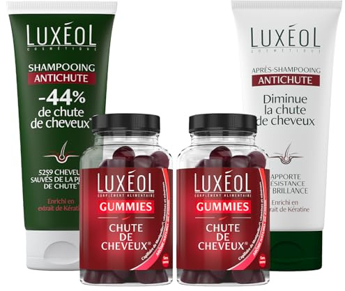 LUXEOL -44%(1) De Chute De Cheveux - Complément Alimentaire Chute De Cheveux Réactionnelle (3 Mois, 90 Gélules) + Shampooing & Après-Shampooing Antichute 200ml - Fabriqués En Europe