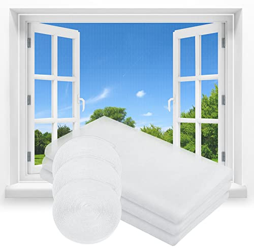 Flintronic Moustiquaire Fenêtre Enroulable, 3Pcs 130 x 150cm DIY Filet Moustiquaire Auto-Adhésif Découpable, avec 3 Rouleaux Crochet Ruban Adhésif, Moustiquaire Fenetre Porte en Polyester (Blanc)