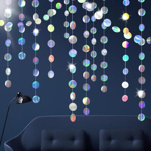 KHDULQ 2 runde Papiergirlande, glänzende Kreis-Papiergirlande, Kreis-Hängebanner für Geburtstag, Abschlussfeier, Halloween, Party-Dekoration, hängende Luftschlangen