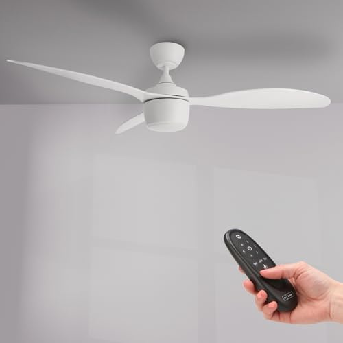 M Ledme M mimotec - Ventilateur de plafond Led Blanc Lin 51W, télécommande, moteur DC 32W+Lumière Led 18W, 6 vitesses, Silencieux,3 Pales MDF, 132 cm, fonction été-hiver, minuterie