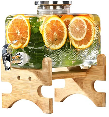 LTLWSH Drink Dispenser, Frigorifero brocca di Acqua Fredda Domestica ad Alta Temperatura Resistente al Succo di Vetro con Rubinetto brocca di Acqua Fredda,ABS Faucet with Rack