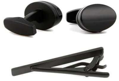 Homxi Krawattennadel Manschettenknöpfe Set,Herren Krawattennadel Kupfer Poliert Oval Herren Manschettenknöpfe Schwarz