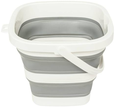 5five - Seau Pliable 5L - Compact et Pliable - Gain de Place - Nettoyage, Ménage, Buanderie - Gris et Blanc - 25x20x26,2 cm