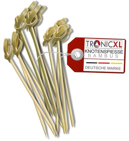 TronicXL 1000 brochetas de bambú de 12 cm con nudos de madera para catering, barbacoa, cóctel, fiesta, queso, palillos de bambú