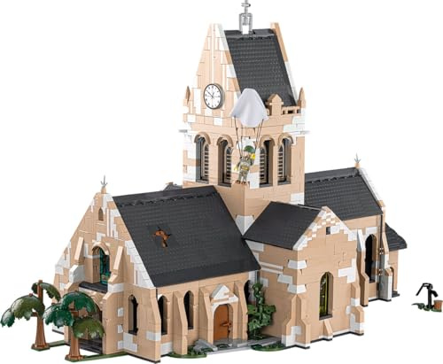 COBI Sainte-Mère-Église, 80. Jahrestag des D-Day, 2280 Teile | Bedruck (Pad Printed), John-Steele-Figur, historisches Kirchenmodell, zu öffnendes Dach. Hergestellt in der EU, ab 11 Jahren