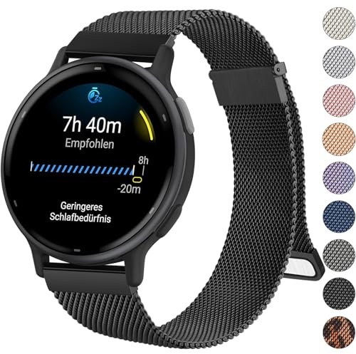 Oumida Garmin Armband 20 mm För Garmin Vivoactive 5/3, Venu 2 Plus, Venu Sq 2, Vivomove Serien, Forerunner 55/245/645, Metall Klockarmband Dubbelt Magnetersättningsarmband