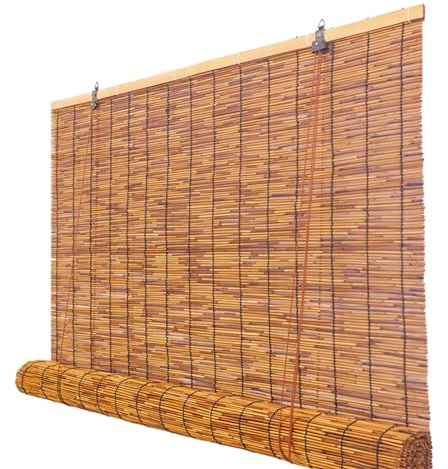 Windows Bamboo Roller Blinds Brown Roman Shades Waterproof Light Filtering Shades for Outdoor Porch Protection Privacy Bamboo Cordless Blinds 100x200cm 80x130cm 90x180cm 120x140cm ( Size : W160 x H160