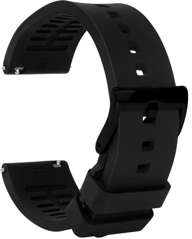 TStrap SilikonUhrenarmband Sport 22mm - Schwarz Gummi Uhr Armband Weich mit Schnellverschluss - Smartwatch Ersatzarmband für Herren und Damen - 18mm 19mm 20mm 21mm 22mm 24mm