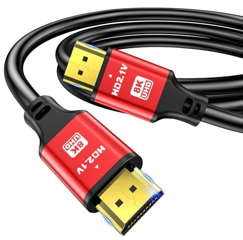 jojobnj 8K HDMI Cable 3m High Speed HDMI Cable 48Gbps 8K@60Hz 4K@120Hz, HDCP 2.2 & 2.3, DTS:X, HDR 10 Compatible con Roku TV/eARC/3D/PS5/HDTV/Laptop/Blu-ray (RED)