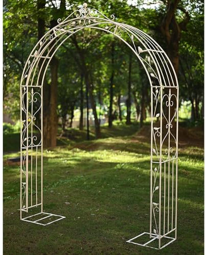 Gartenbogen Rosenbogen Rankgestell rund Gartenbogen aus Metall Rankbogen Vollmaterial mit Edelrost Garten Decoration for Hochzeit Weiß Freistehend